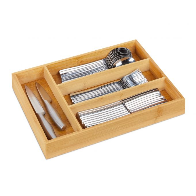 Organizator tacamuri, lemn de Bambus, 4 compartimente, 35.5 x 26 cm