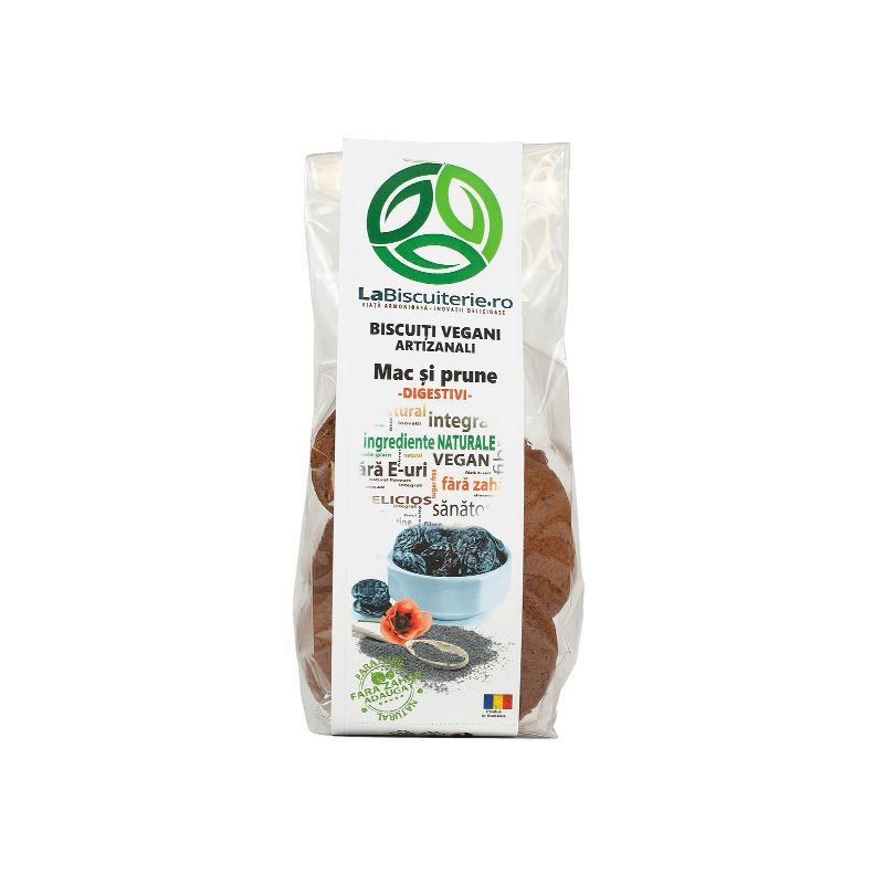 Biscuiti vegani artizanali cu mac si prune (digestivi), 140 gr