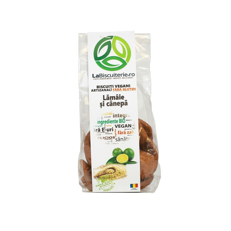 Biscuiti vegani artizanali fara gluten cu lamaie si canepa, 140 gr