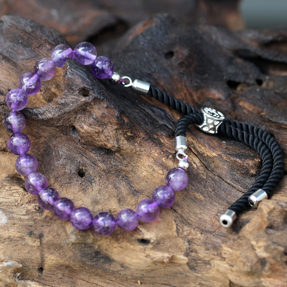 Bratara Ajustabila din Margele de Ametist, Snur Negru