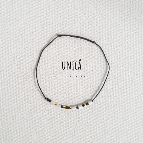 Bratara,cod Morse, cu mesajul Unica, Handmade