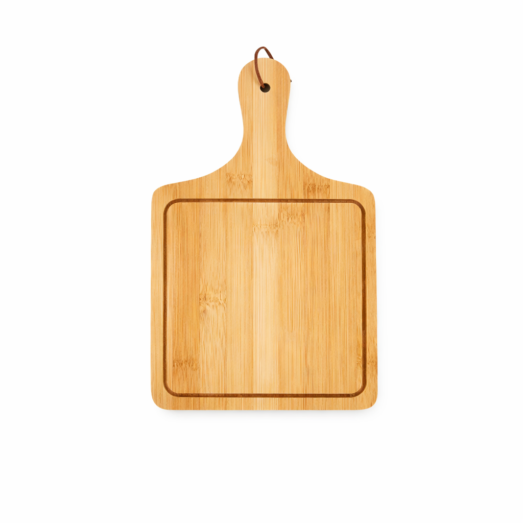 Tocator patrat din bambus cu maner si sant colector, 32 x 20 cm