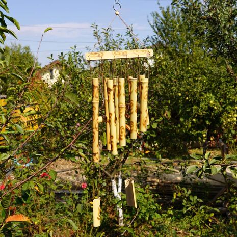 Clopotei de vant din lemn de bambus cu 10 tuburi - 65cm, model 2