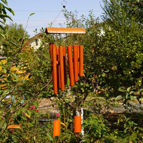 Clopotei de vant din lemn de bambus cu 10 tuburi - 65cm, model 5