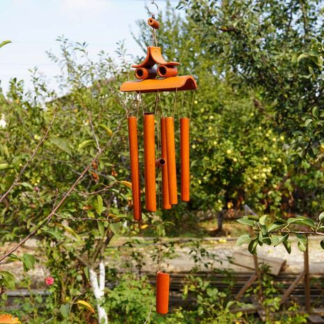 Clopotei de vant din lemn de bambus cu 6 tuburi - 65cm, model 7