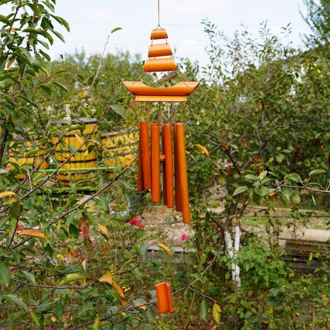 Clopotei de vant din lemn de bambus cu 8 tuburi - 65cm, model 9