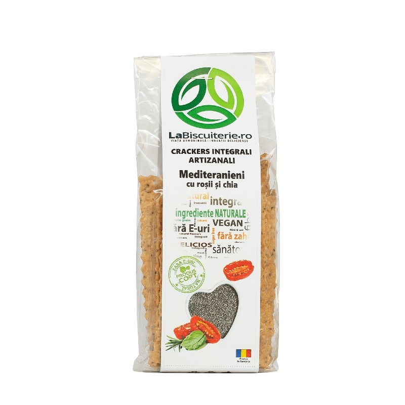 Crackers integrali artizanali mediteraneeni cu rosii si chia, 125 gr