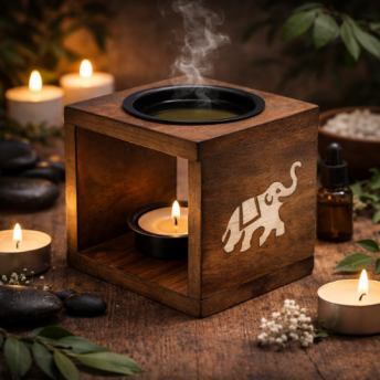 Arzator Patrat pentru Uleiuri din Lemn de Mango – Elefant