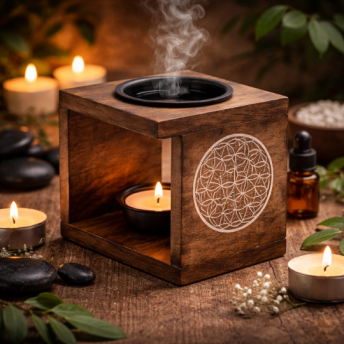 Arzator Patrat pentru Uleiuri din Lemn de Mango – Floarea Vietii