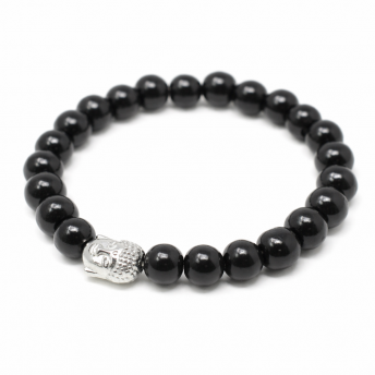 Bratara din Lemn Culoare Inchisa – Model Buddha – Margele din Lemn