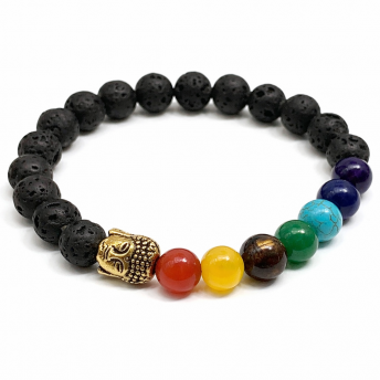 Bratara din Piatra de Lava cu Chakre si Buddha – Energie, Protectie si Echilibru