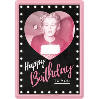 Carte poștală metalică  - Marilyn Monroe Happy Birthday, 10 x 14 cm