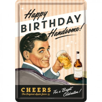 Carte poștală metalică Happy Birthday Man - Colectia Say It 50's, 10 x 14 cm