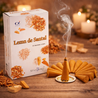 Conuri Parfumate Lemn de Santal – Set 15 Conuri cu Suport