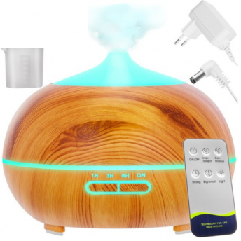 Difuzor Aromaterapie, LED, Timer, 7 Culori, Telecomanda, Picatura, Maro Deschis, 300 ml