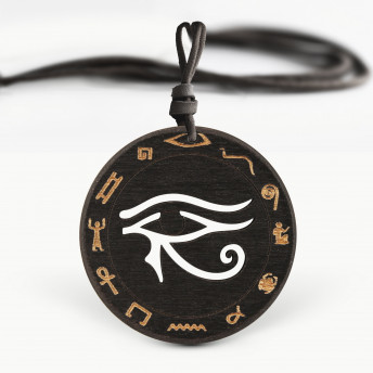 Amuleta din Lemn – The Eye of Horus, Negru, Red Owl