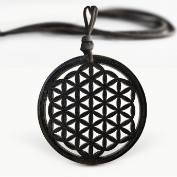  Amuleta din lemn - The Flower of Life, Negru, Red Owl