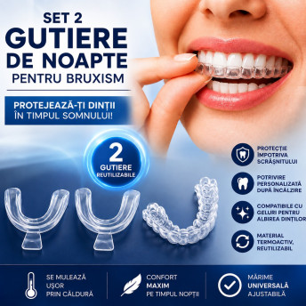 Set 2 Gutiere de Noapte pentru Bruxism, Termomodelabile, Universale, Reutilizabile, pentru Protectia Dintilor