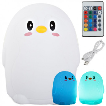 Lampa de Veghe pentru Copii, Telecomanda, lumina LED, incarcare USB, model Pinguin
