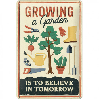 Placă Metalică Decorativă, "Growing a Garden", 20 x 30 cm
