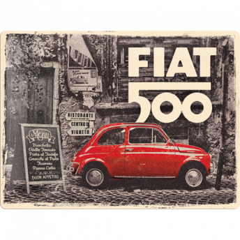 Placă Metalică Decorativă, "Fiat 500" 30x40 cm