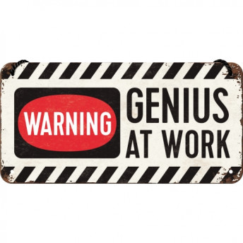 Placă Metalică Decorativă cu Snur, "Genius at Work",  10 x 20 cm 