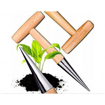 Plantator manual pentru bulbi și răsaduri – 28 cm, lemn + metal