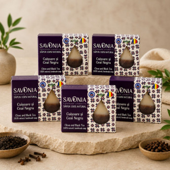 Set 5 buc - Sapun Natural Cuisoare si Ceai Negru, Savonia