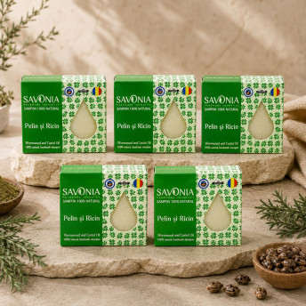 Set 5 buc - Sampon Solid Natural Pelin si Ricin, Savonia