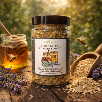Scrub 100% Natural Dulce cu Miere si Ovaz, Savonia, 300 gr