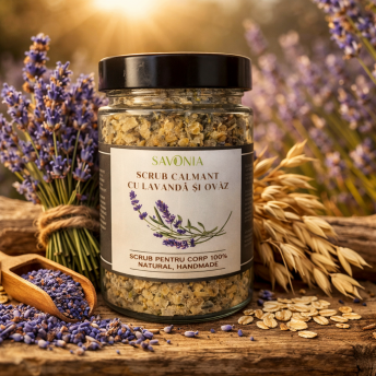 Scrub 100% Natural Calmant cu Lavanda si Ovaz, Savonia, 250 gr