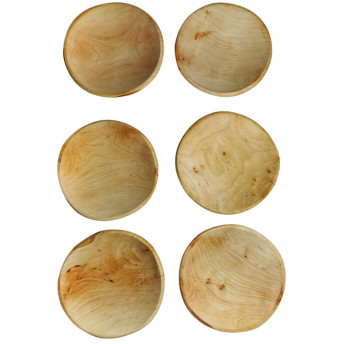 Set 6 platouri rotunde din lemn de arin, 15 cm