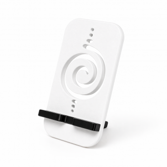 Suport de Telefon Savonia – Model Spirală, imprimat 3D, Alb, 15 × 8 × 7 cm