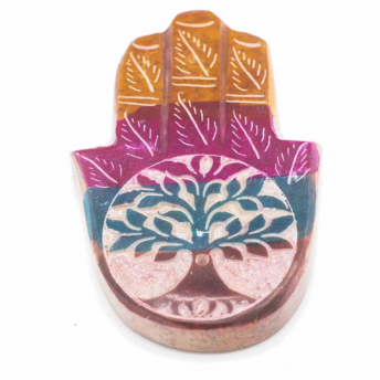 Suport pentru Bețișoare Tămâie din Piatra de Săpun - Hamsa și Arborele Vieții - 9x6cm