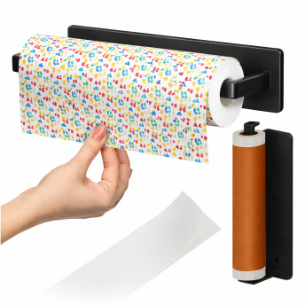 Suport pentru Prosoape de Hartie 25 cm din Metal Negru, Montaj Fara Gaurire