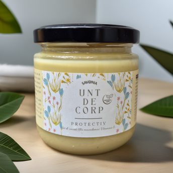 Unt de corp protectiv 100% Natural cu cacao, macadamia și Vitamina E – Savonia, 160 g