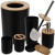 Set accesorii baie – 6 piese, design modern cu bambus și finisaj negru