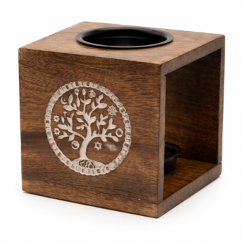 Arzator Mare Patrat pentru Uleiuri din Lemn de Mango – Arborele Vietii