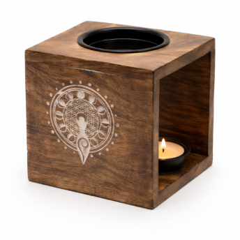 Arzator Mare Patrat pentru Uleiuri din Lemn de Mango – Zeita Lunii