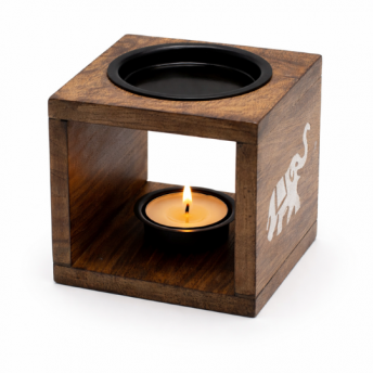 Arzator Patrat pentru Uleiuri din Lemn de Mango – Elefant