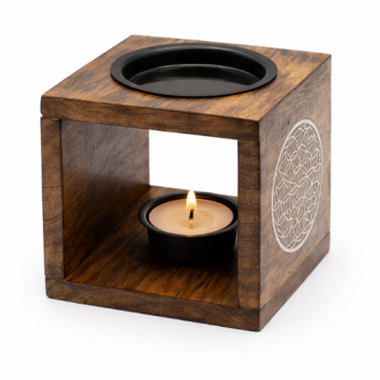 Arzator Patrat pentru Uleiuri din Lemn de Mango – Floarea Vietii
