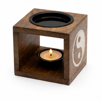 Arzator Patrat pentru Uleiuri din Lemn de Mango – Yin Yang