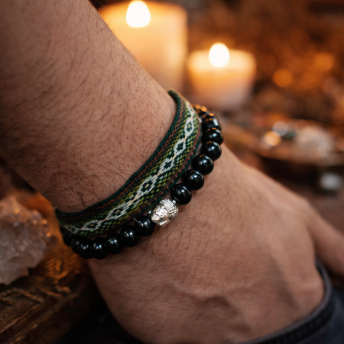 Bratara din Lemn Culoare Inchisa – Model Buddha – Margele din Lemn