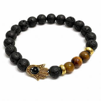 Bratara Piatra Lava – Hamsa si Ochi de Tigru | Protectie si Incredere