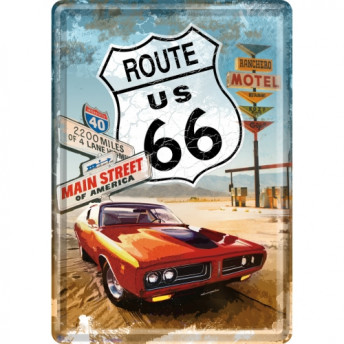 Carte postala metalica Route 66 - Gas Up, 10 x 14 cm 
