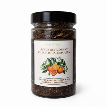 Scrub 100% Natural Revigorant cu Portocale si Cafea, Savonia, 300 gr