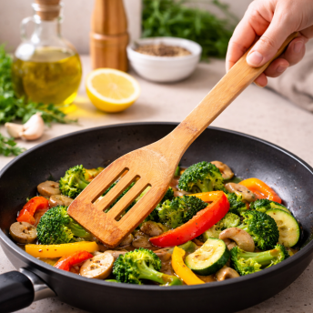 Spatula cu fante din bambus natural, 30 cm