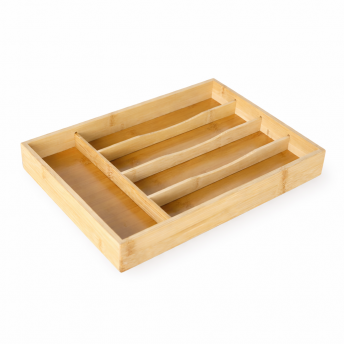 Organizator pentru tacamuri din bambus natural, 5 compartimente, 34 x 25 cm