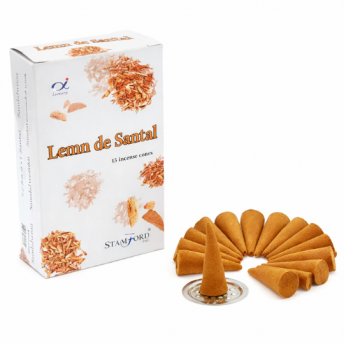 Conuri Parfumate Lemn de Santal – Set 15 Conuri cu Suport