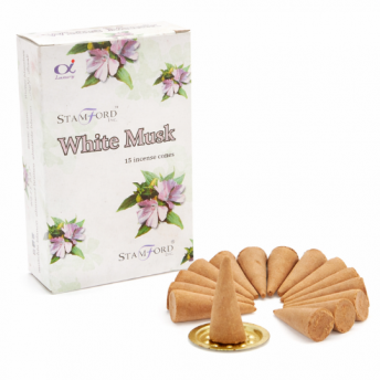 Conuri Parfumate Mosc Alb – Set 15 Conuri cu Suport